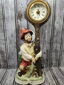 New 1993 Melody In Motion Willie The Golfer Handpaint Porcelin Bisque Clock NIB
